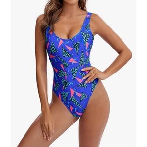 MIAIULIA Women's Retro 80s/90s Inspired High Cut One Piece Swimwear Bathing Suit
